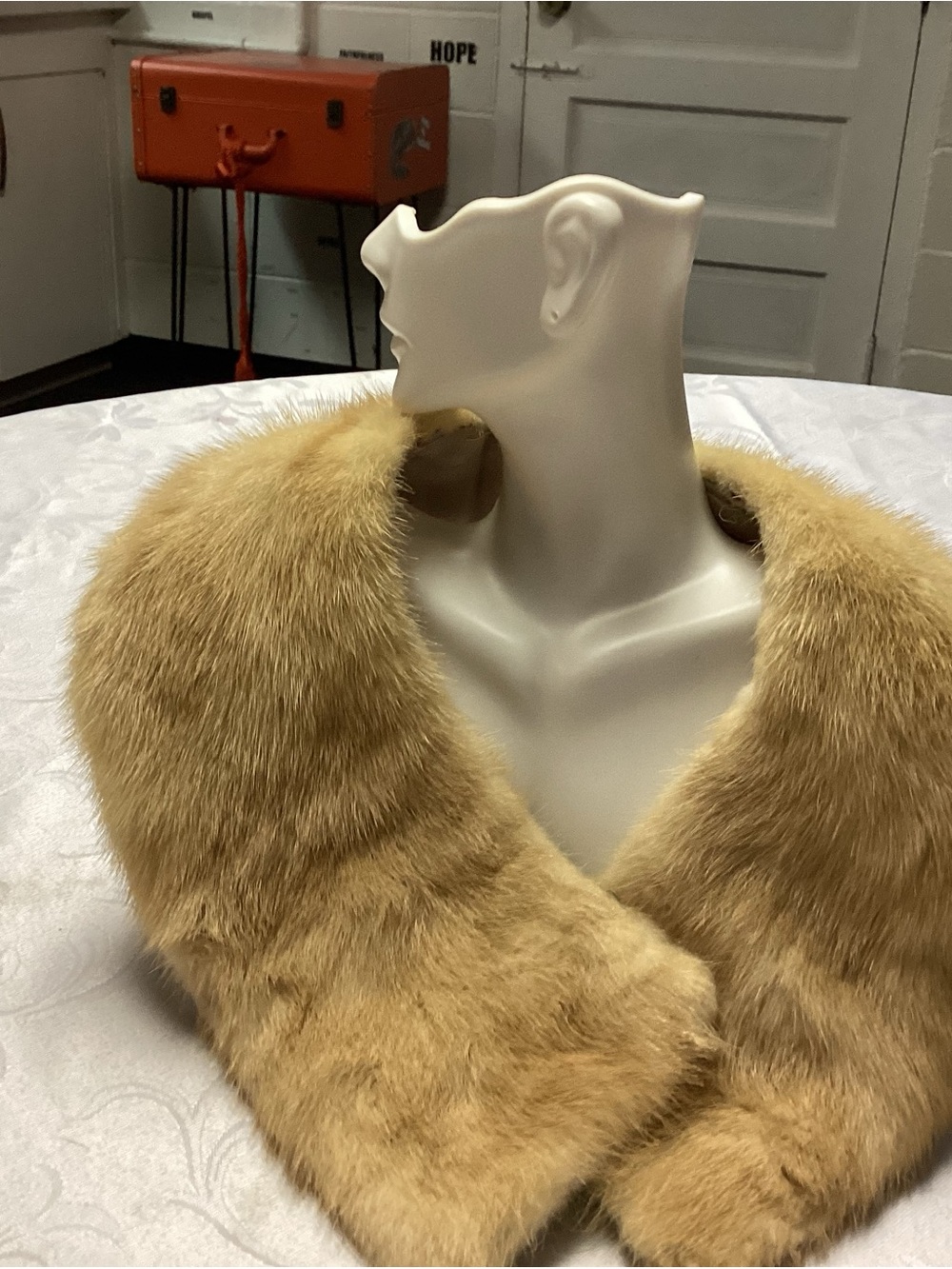 Vintage Women's Faux Fur Collar Scarf - Tan